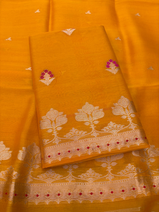 Yellow pure kadhwa silk  3 piece suit
