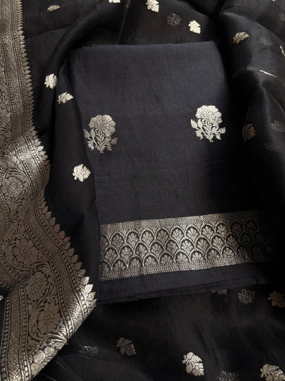 Black silver zari Chiniya silk suit set