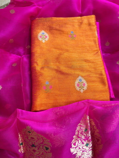 Pure raw silk kurta, bottom , kora kadhwa dupatta