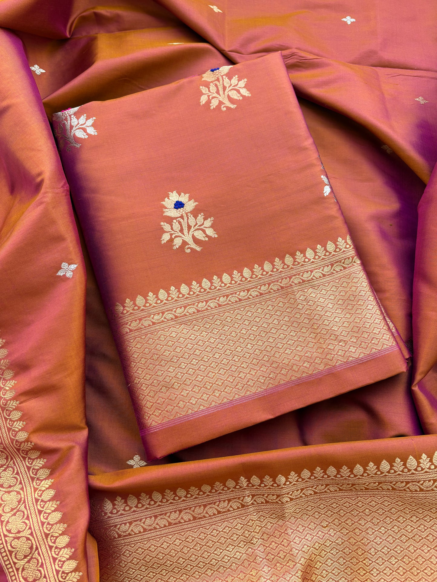 Rust katan by katan silk kadhwa suit set