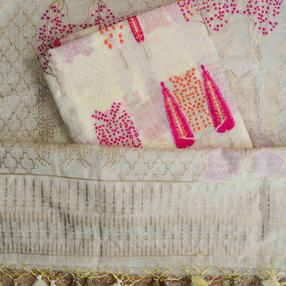 Cream Chanderi Abstract design suit set