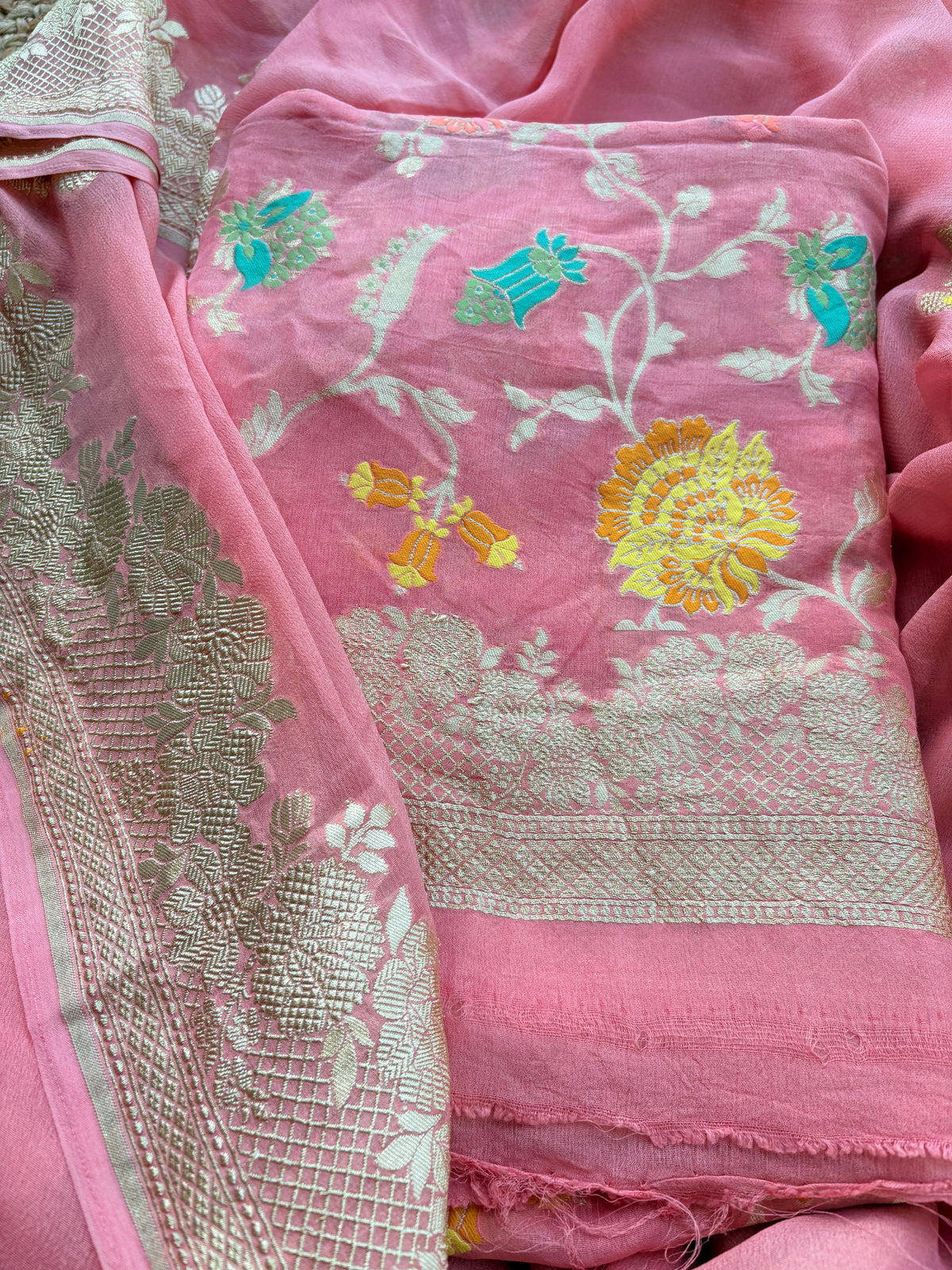 Peach Khaddi georgette suit set