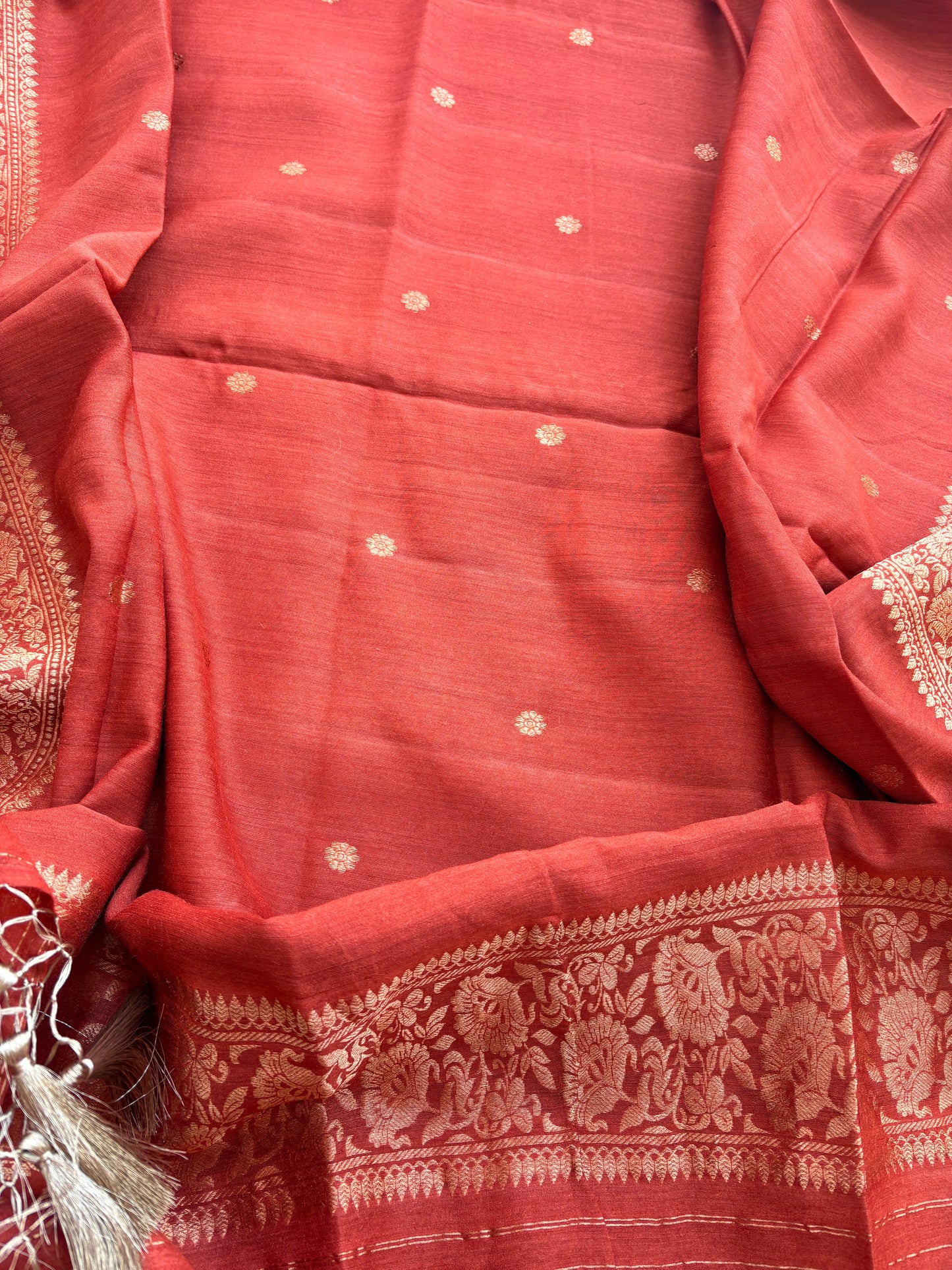 Rust raw silk tussar kadhwa suit set