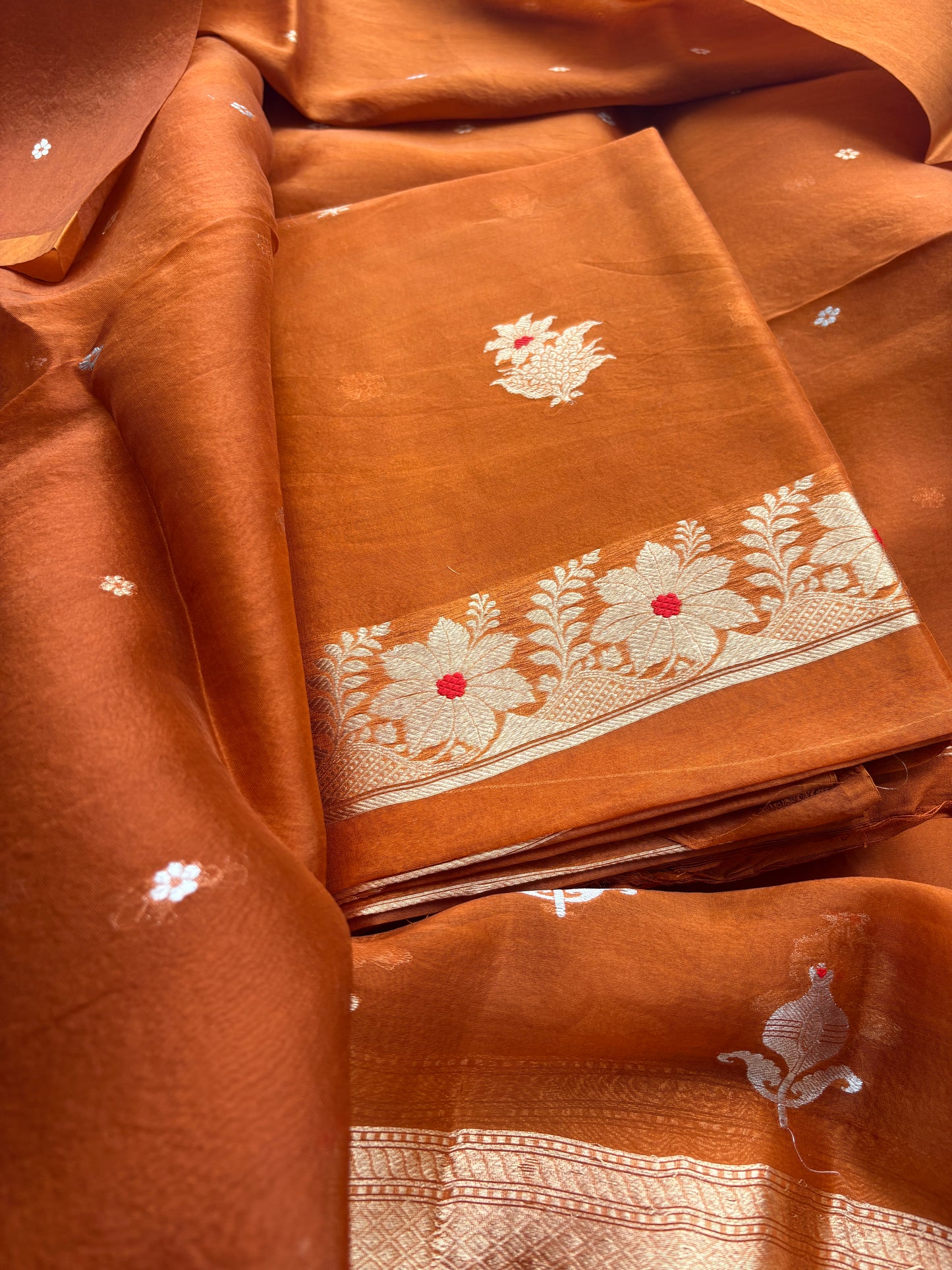 Rust kora kadhwa silk suit set
