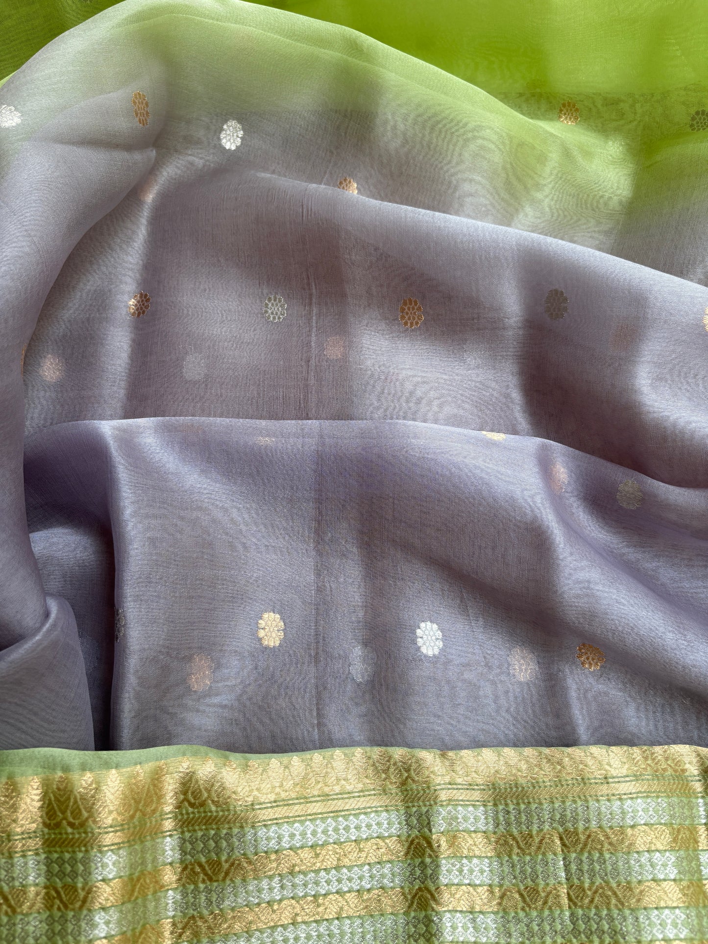 Green linen silk kurta, kora silk dupatta, plain bottom