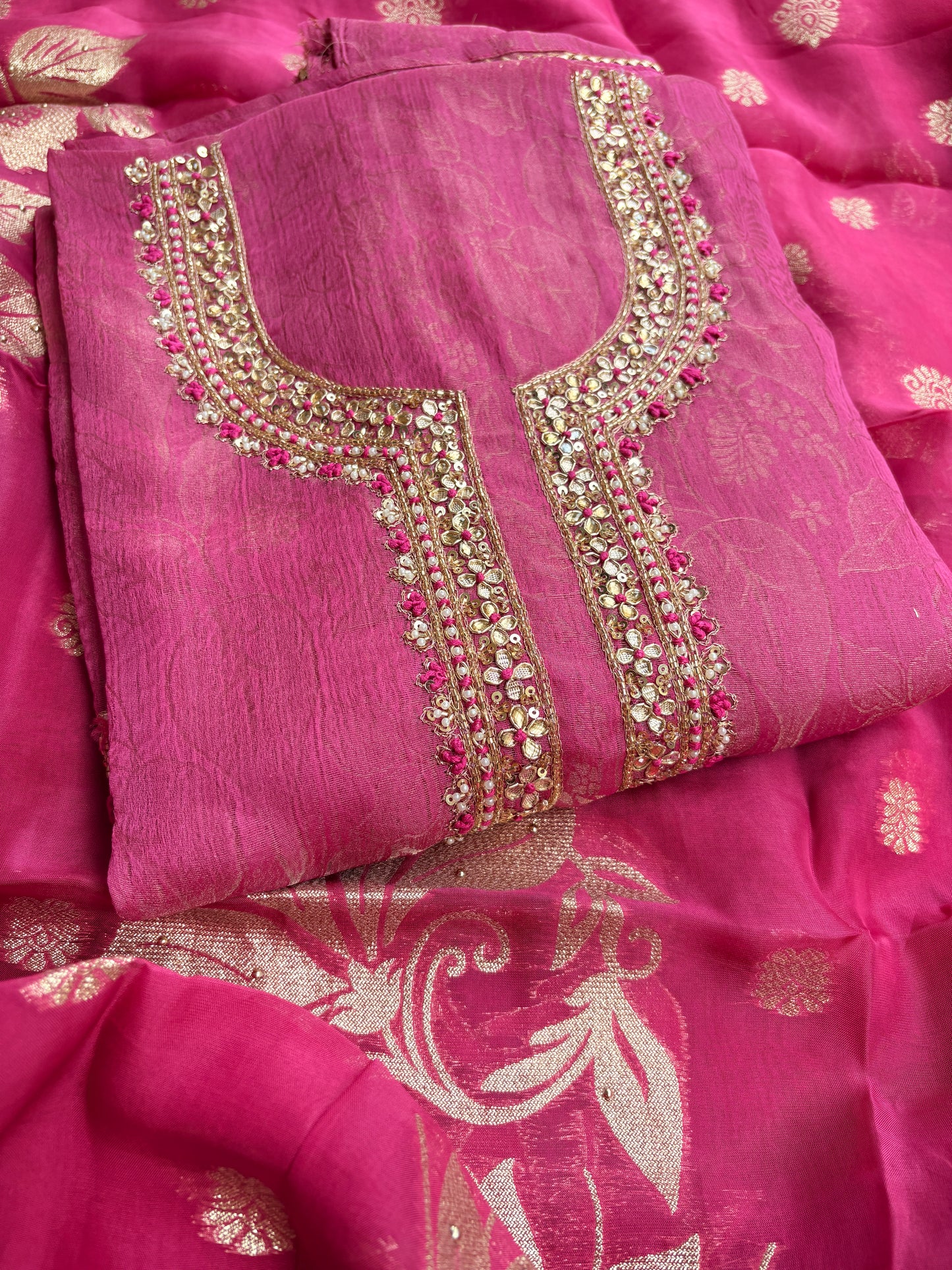 Pink hand embroidered suit set