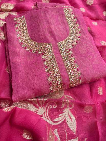 Pink hand embroidered suit set