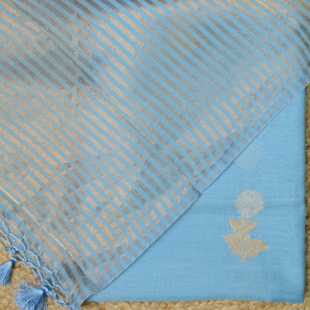 Blue handloom kadhwa suit set