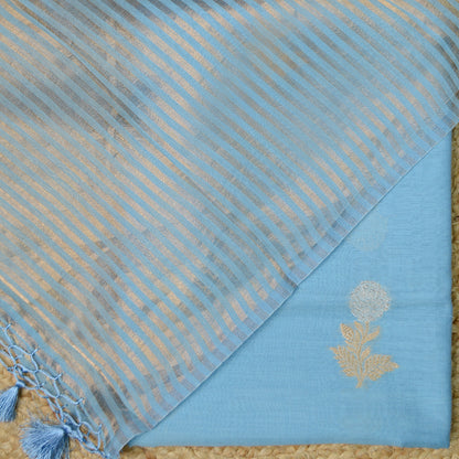 Blue handloom kadhwa suit set