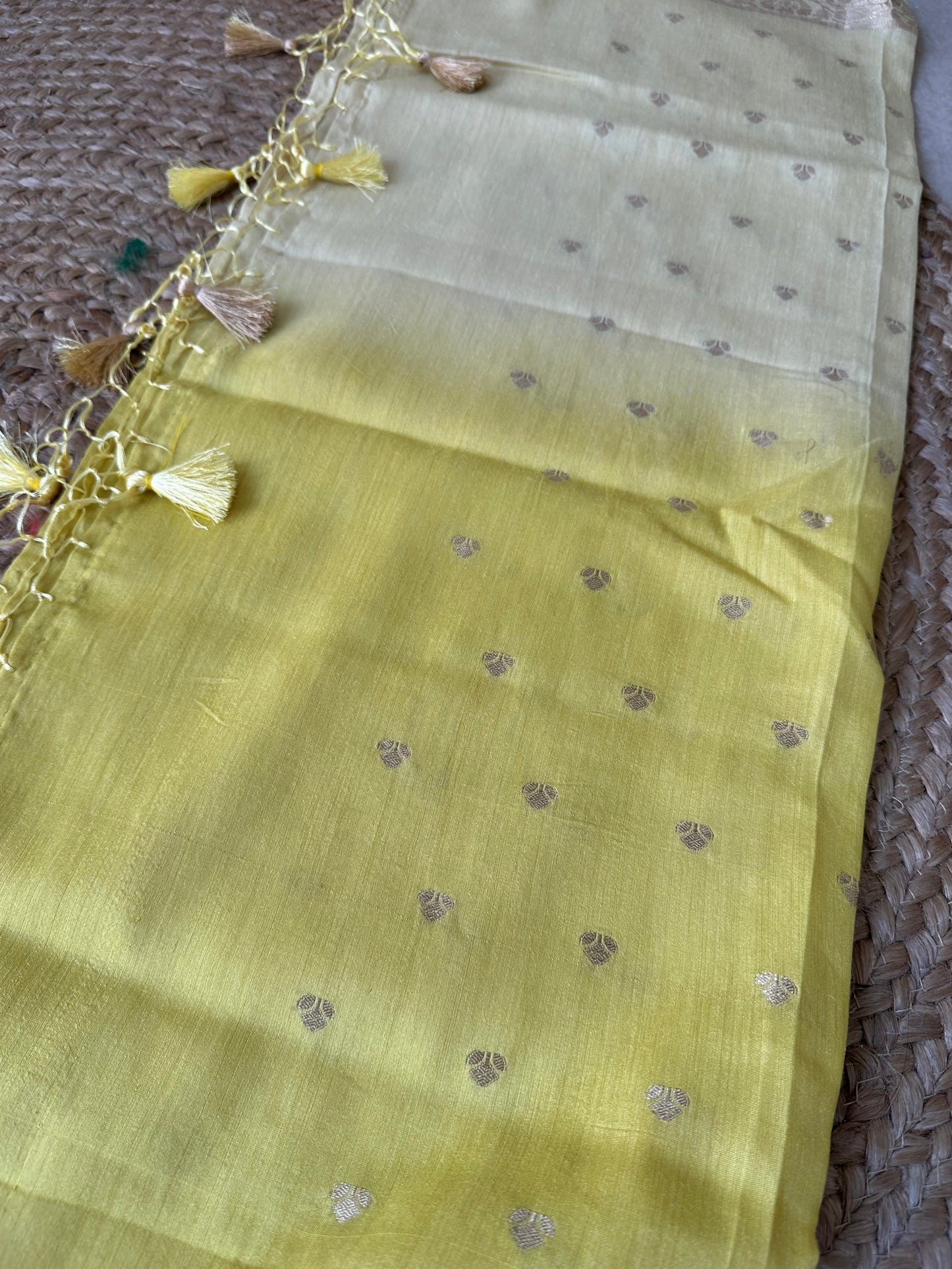 Lime yellow ombré shaded moonga silk dupatta