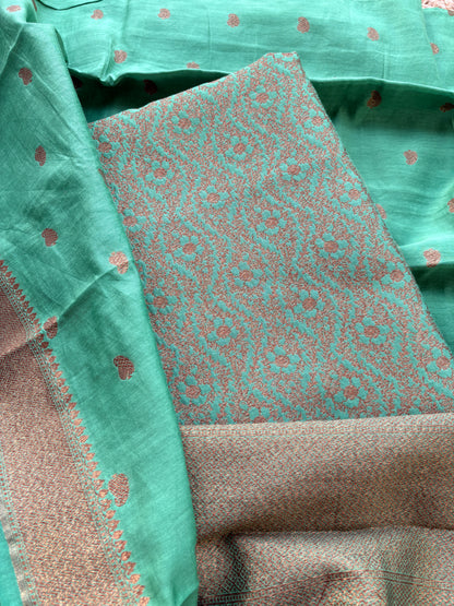 Green cotton silk brocade suit set