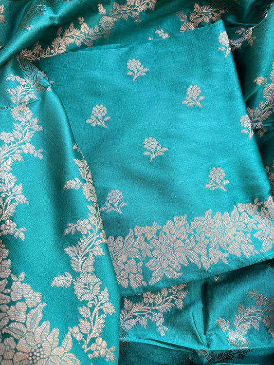Blue premium silk 3 piece suit set