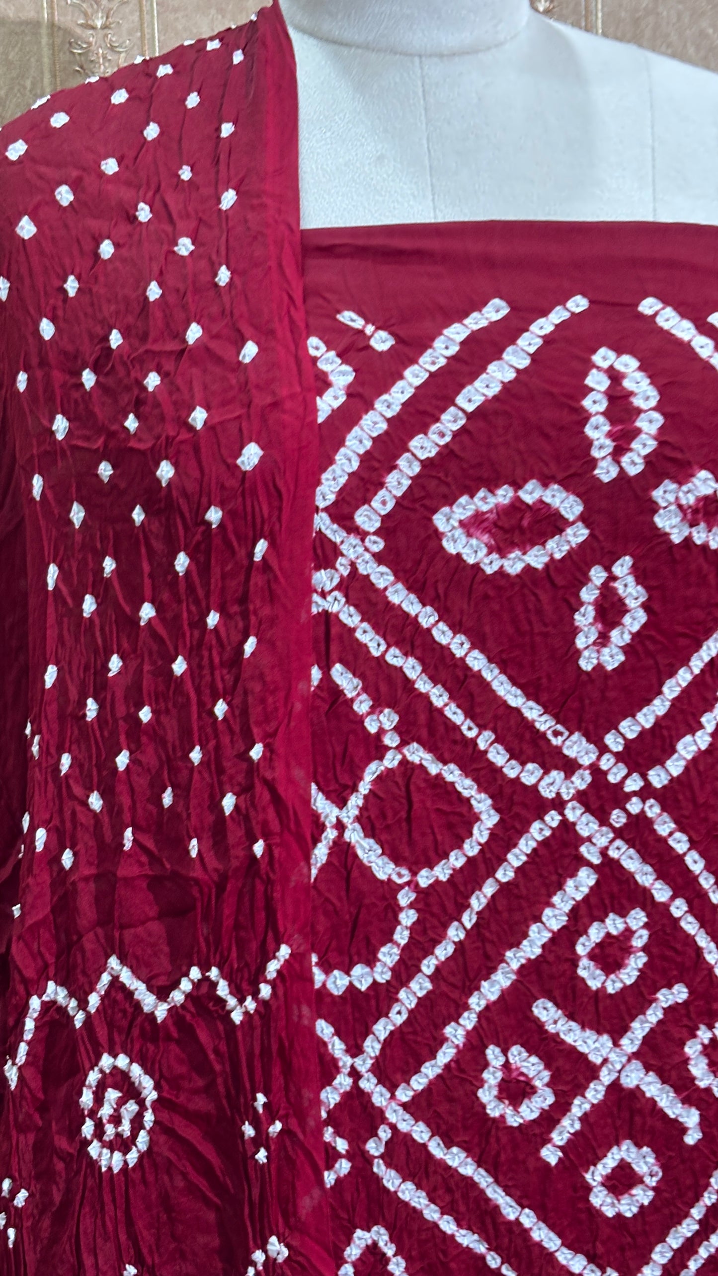 Maroon gajji silk bandhani suit set