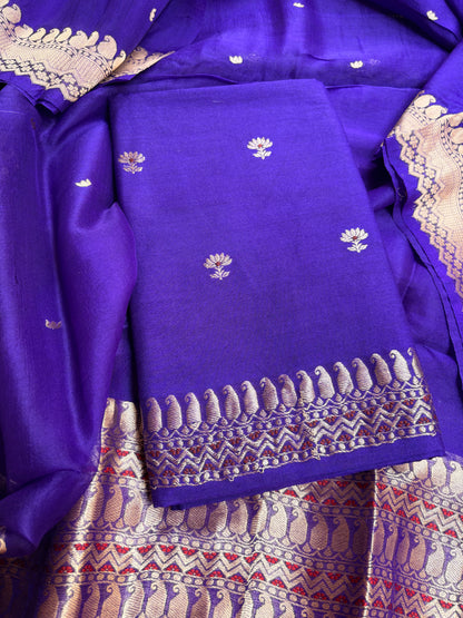 Purple moonga silk kurta, bottom , kora kadhwa silk dupatta