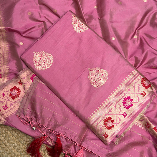Pink katan by katan silk paithani suit set