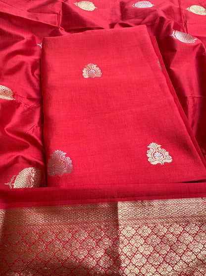 Red Chiniya katan silk suit set