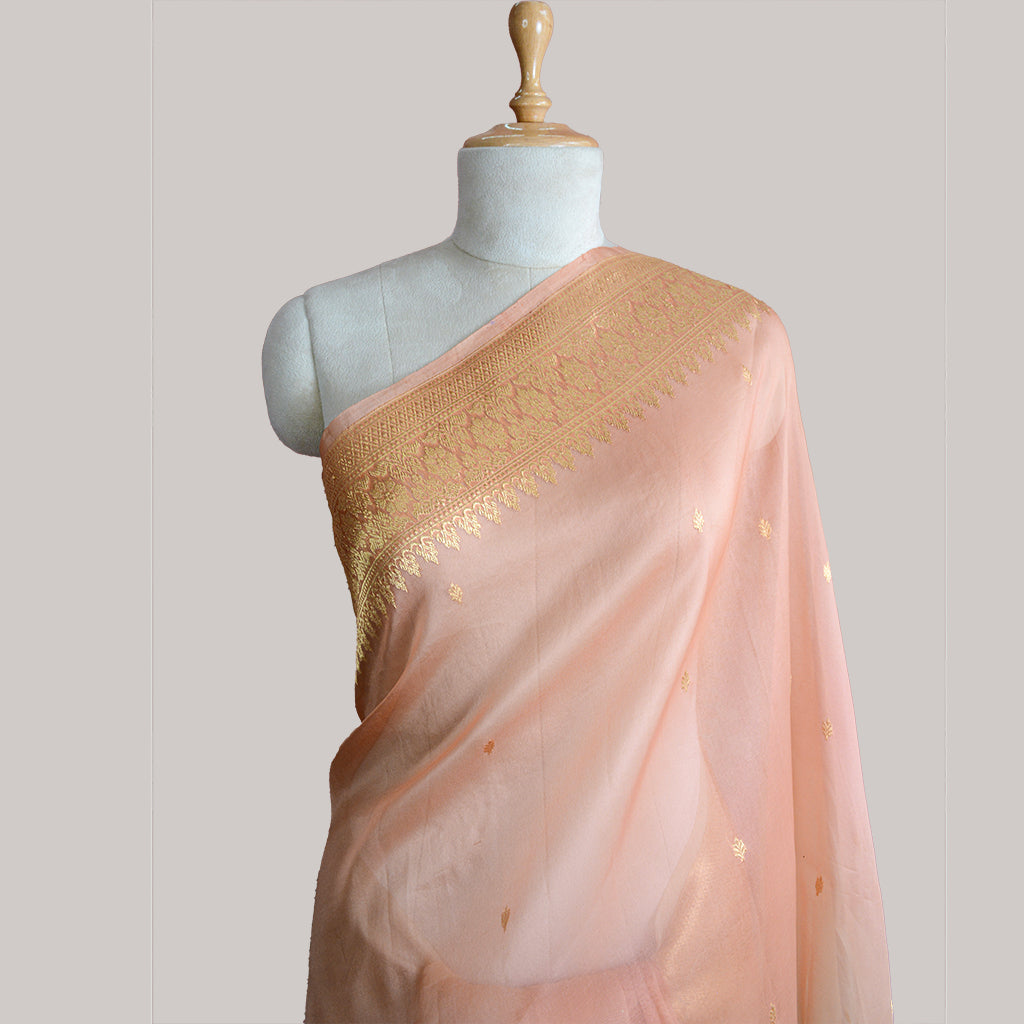 Peach shaded kora silk kadhwa saree