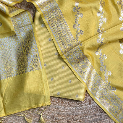 Yellow Chiniya silk suit set