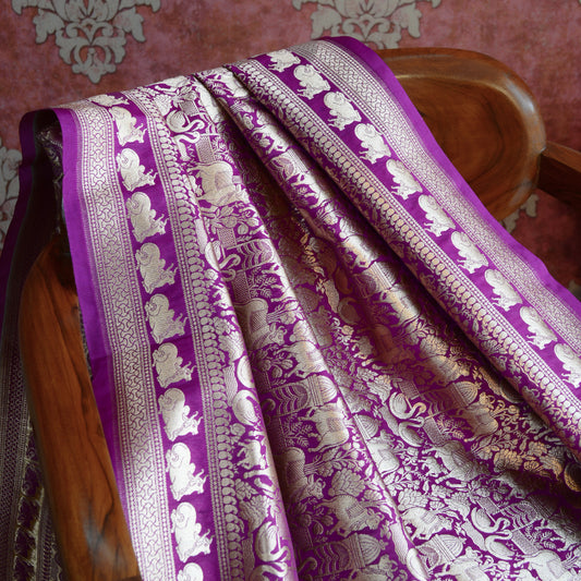 Purple Banrasi silk shikargah dupatta