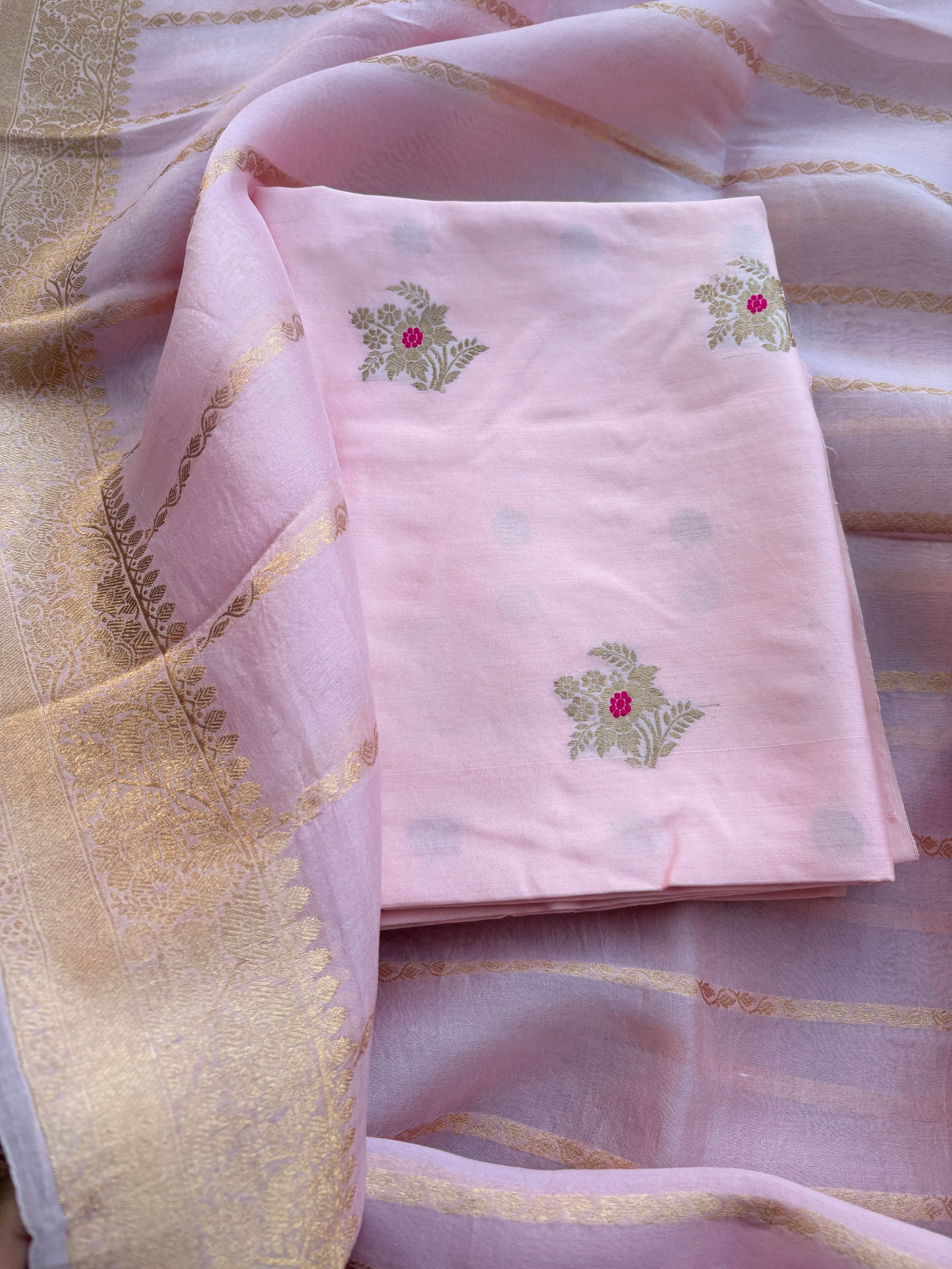 Pink Chiniya silk suit set with kora silk dupatta