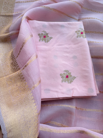 Pink Chiniya silk suit set with kora silk dupatta