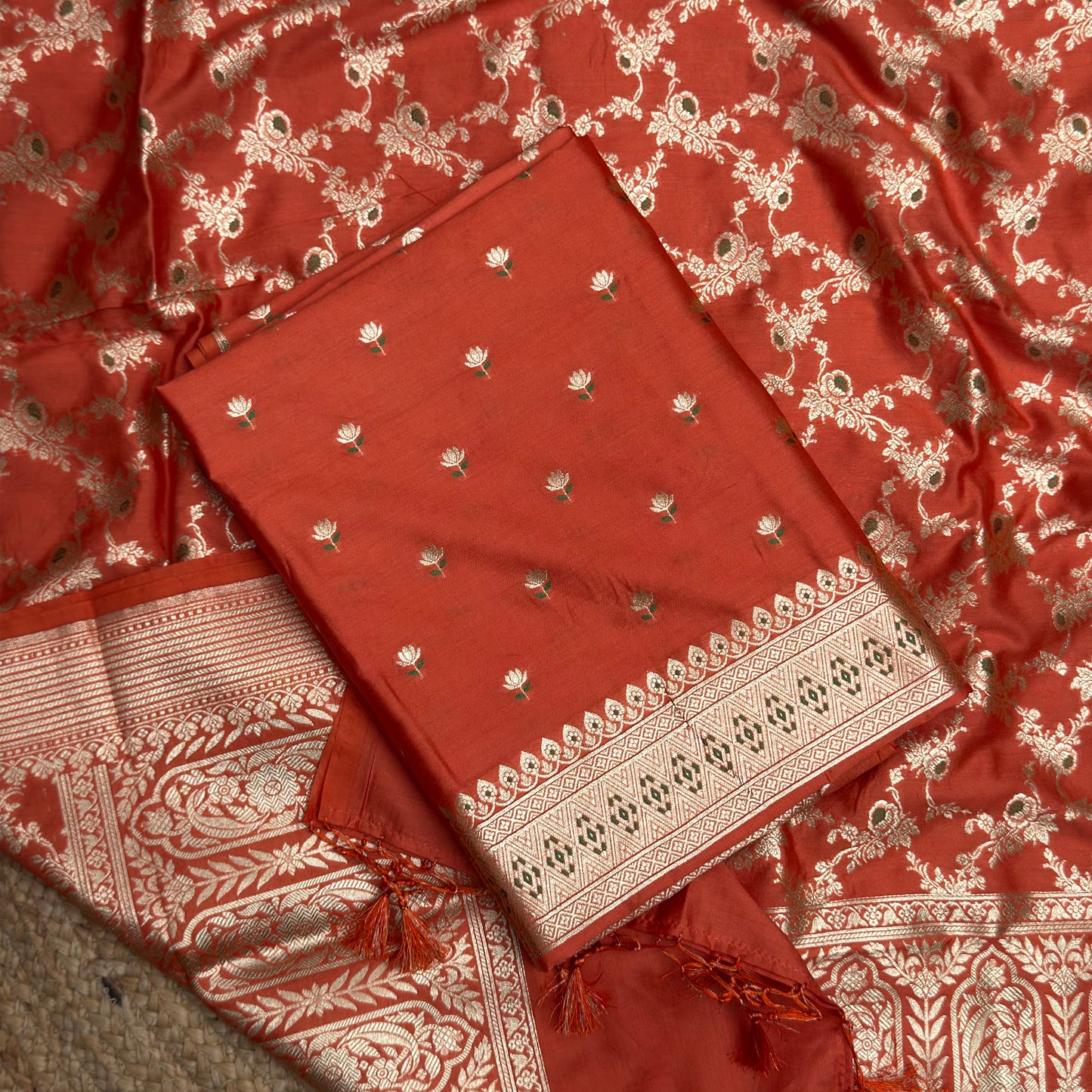 Rust mulberry silk suit set