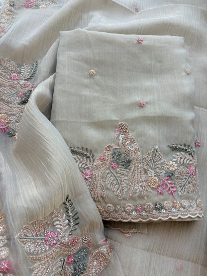 Beige hand work tissue suit set