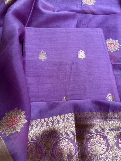 Lavender pure silk kadhwa suit set
