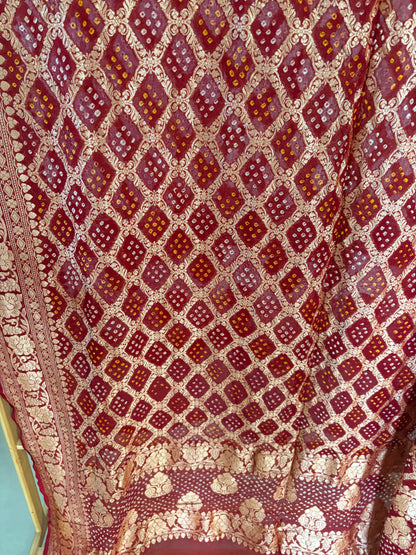 Maroon bandhani Khaddi  georgette dupatta