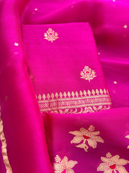 Pink Chiniya silk kadhwa suit set