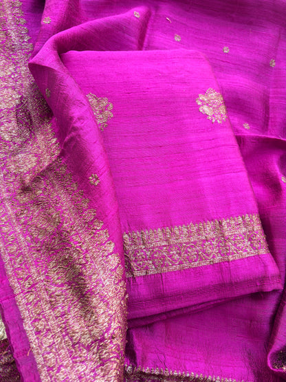 Pink raw silk kadhwa suit set
