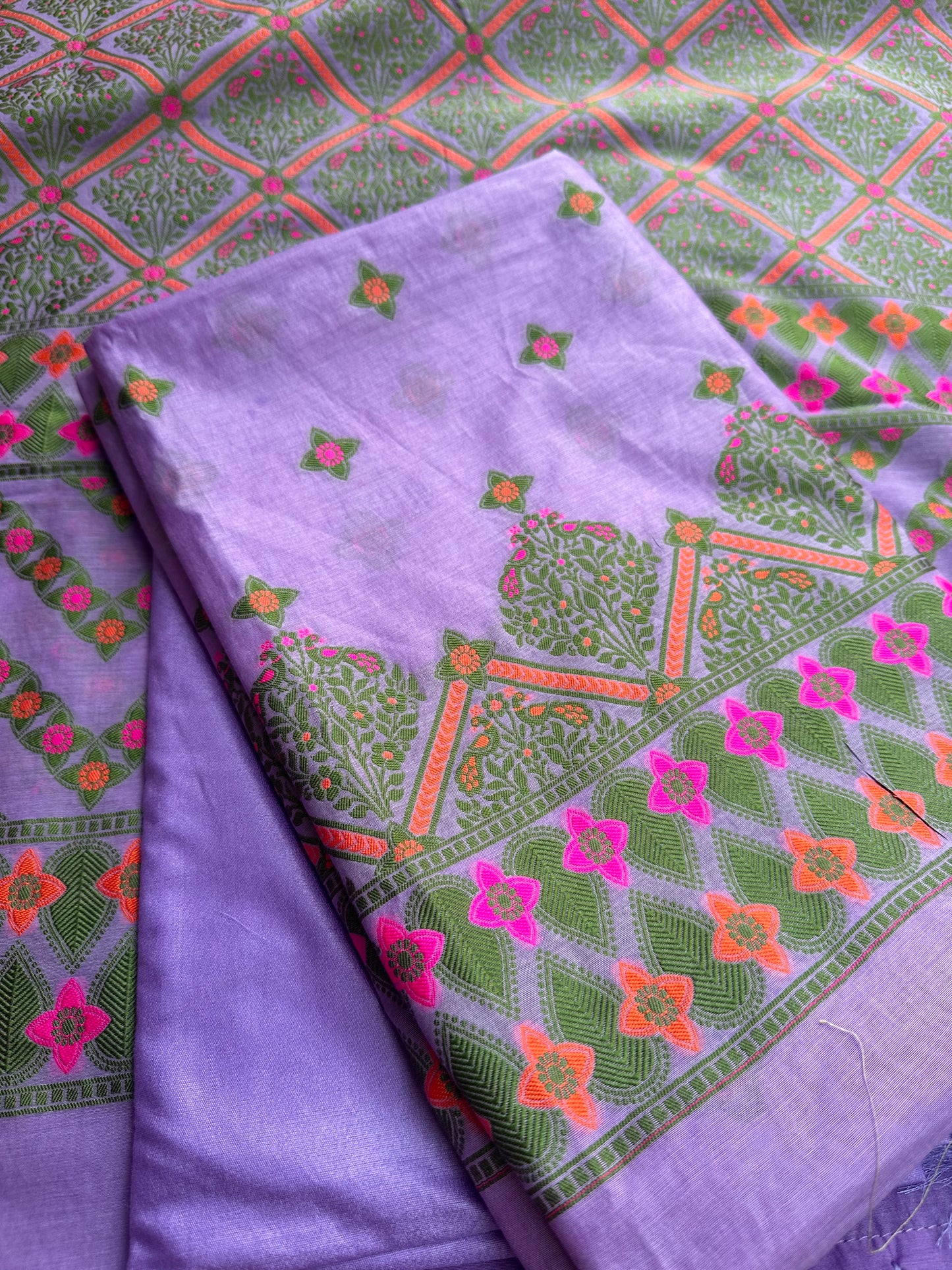 Lavender Chanderi full Jaal woven 3 piece suit.