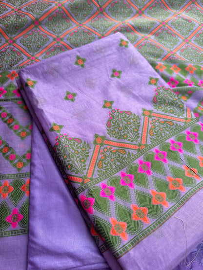 Lavender Chanderi full Jaal woven 3 piece suit.