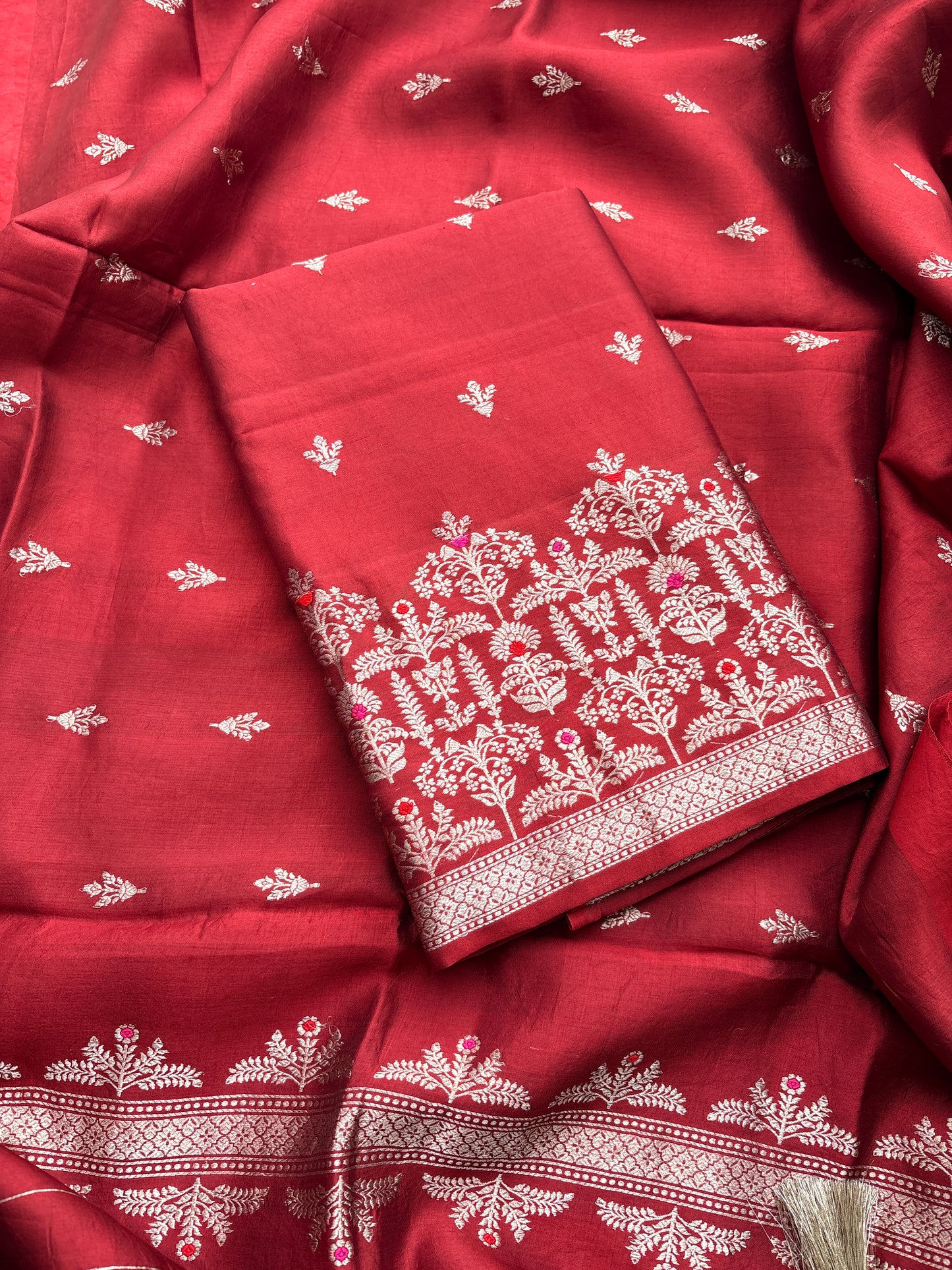 Maroon mango silk kadhwa 3 piece suit set