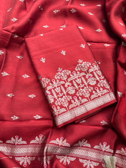 Maroon mango silk kadhwa 3 piece suit set