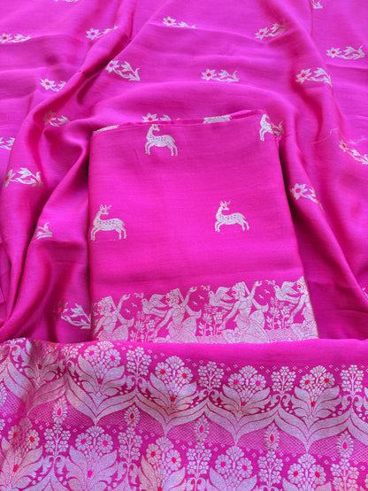 Pink Chiniya silk kadhwa figure design suit set
