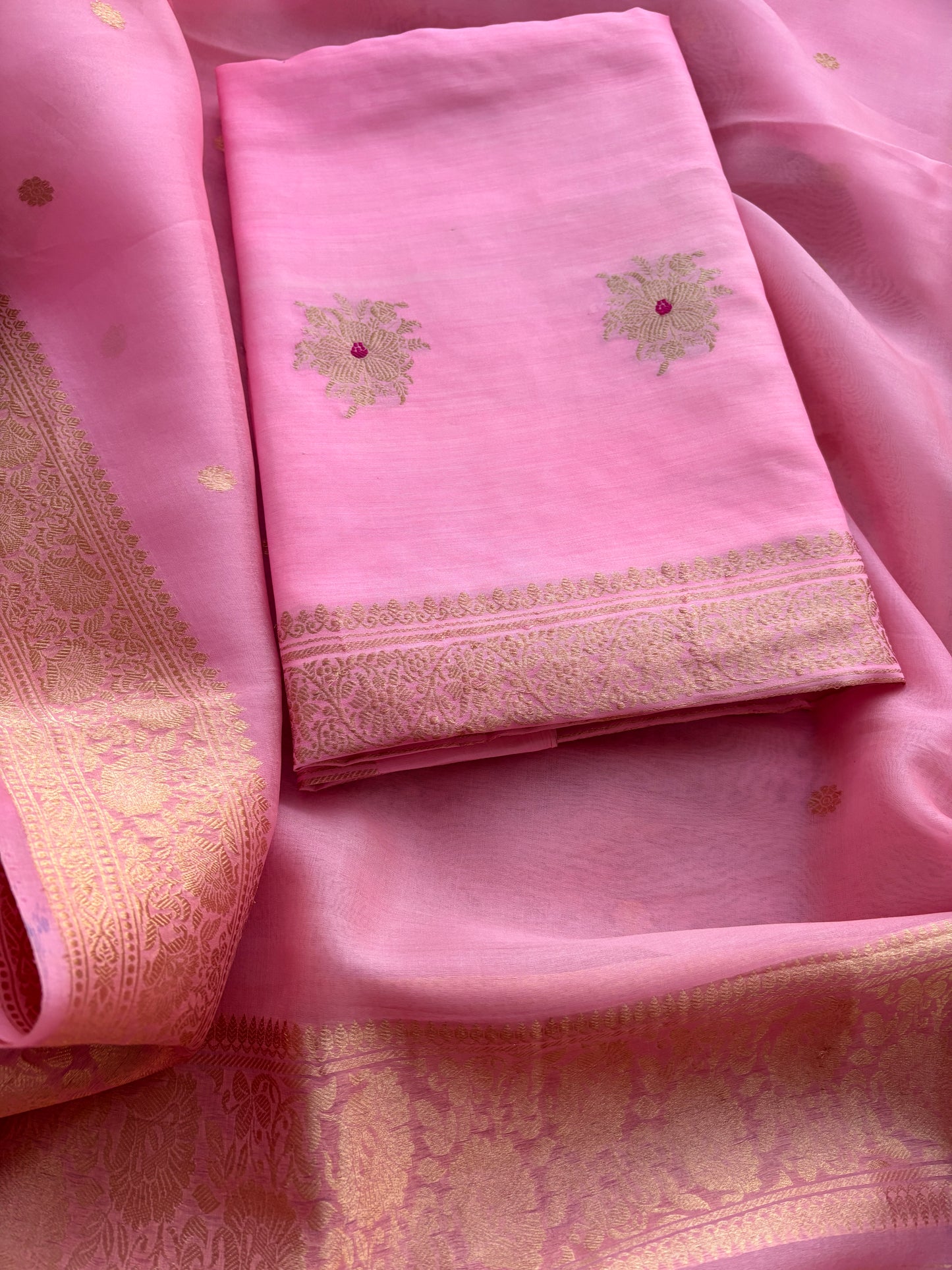 Pink Chiniya kora kadhwa suit set