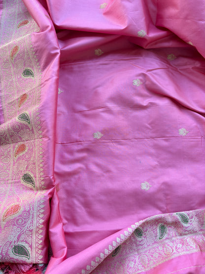 Pink katan by katan silk meenadar kadhwa suit set