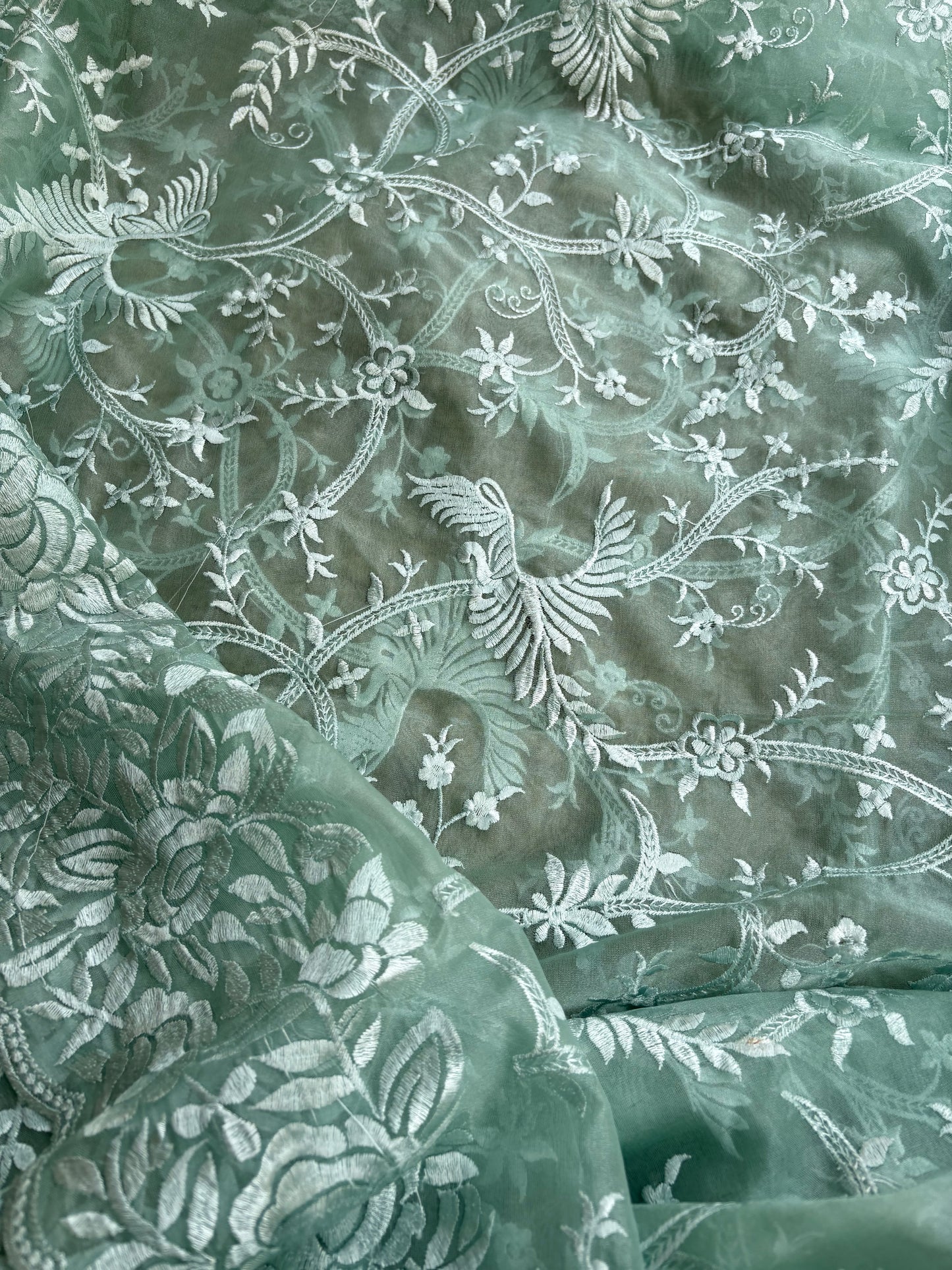Green kora embroidered 3 piece suit set