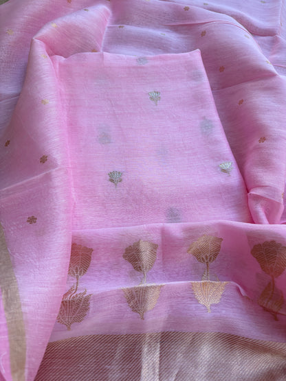 Pink linen silk kadhwa suit set