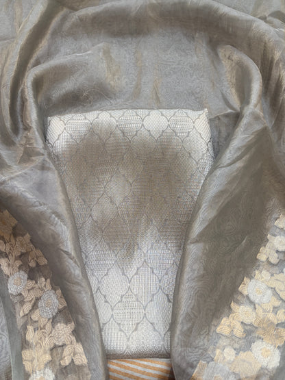 Silver grey tissue brocade suit set