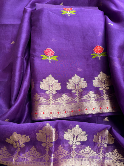 Purple kora kadhwa silk suit set