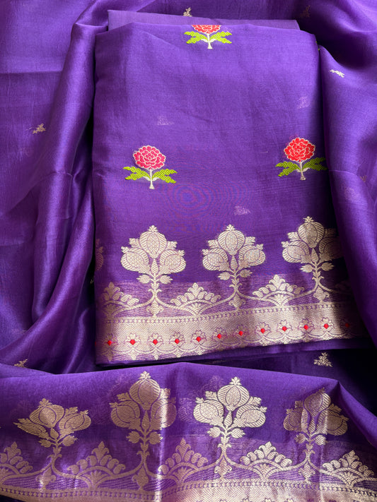 Purple kora kadhwa silk suit set