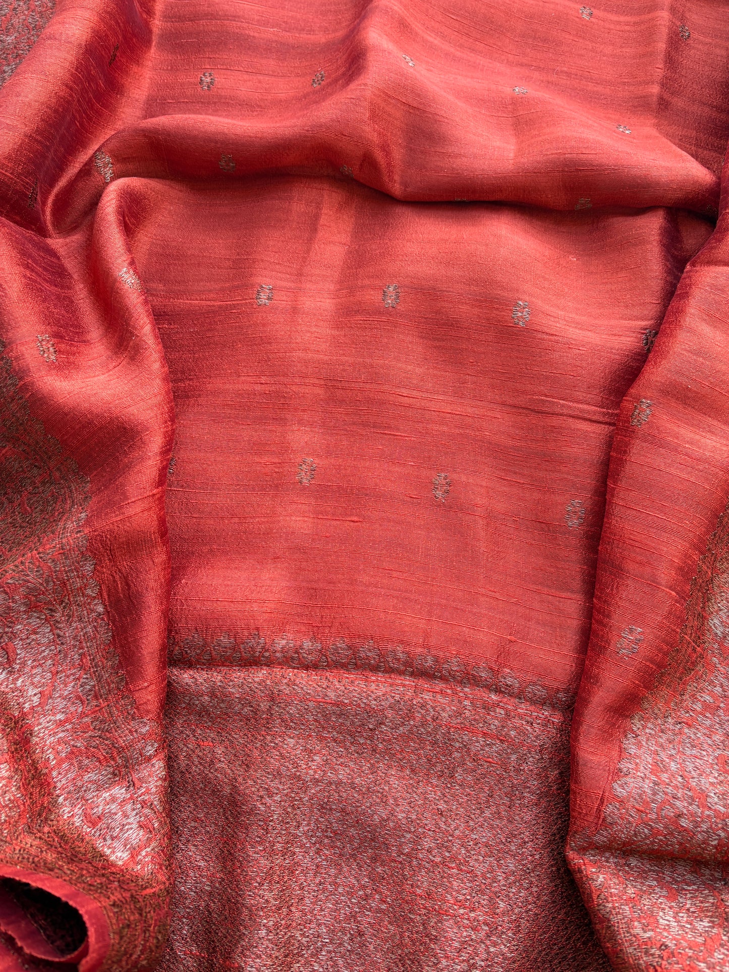 Rust raw silk tussar kadhwa suit set