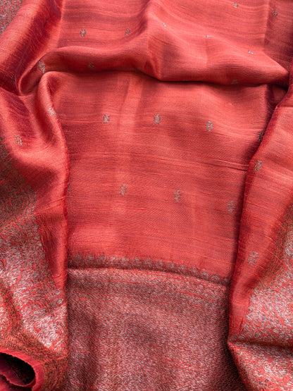 Rust raw silk tussar kadhwa suit set