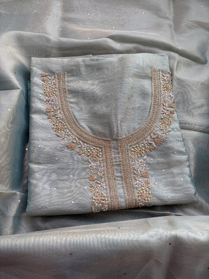 Blue tissue hand embroidered suit set
