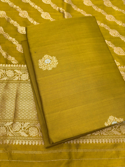 Lime green Chiniya Katan Sona Rupa kadhwa 3 piece suit set