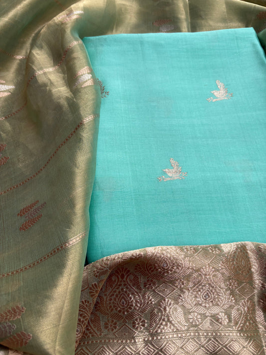 Blue raw mango silk 3 piece suit set