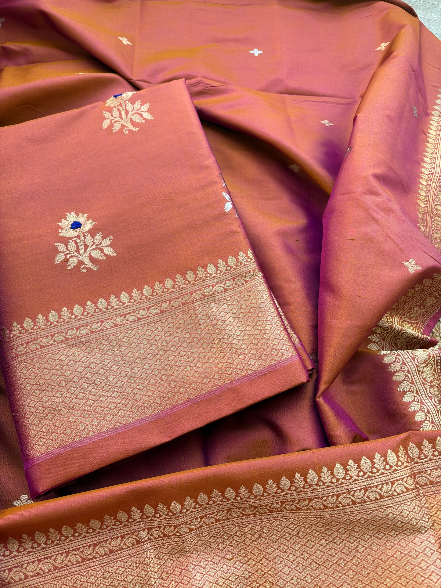 Rust katan by katan silk kadhwa suit set