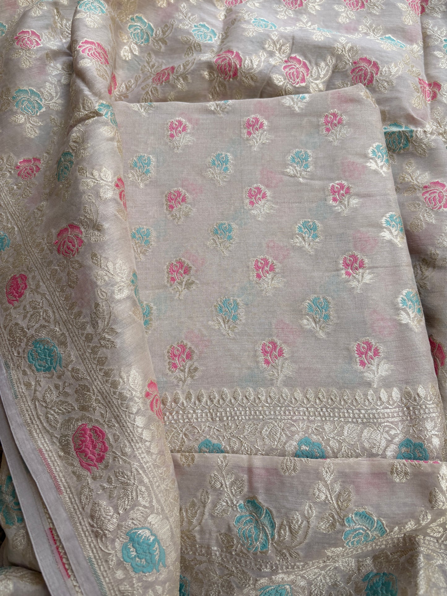 Cream moonga silk meenadar suit set